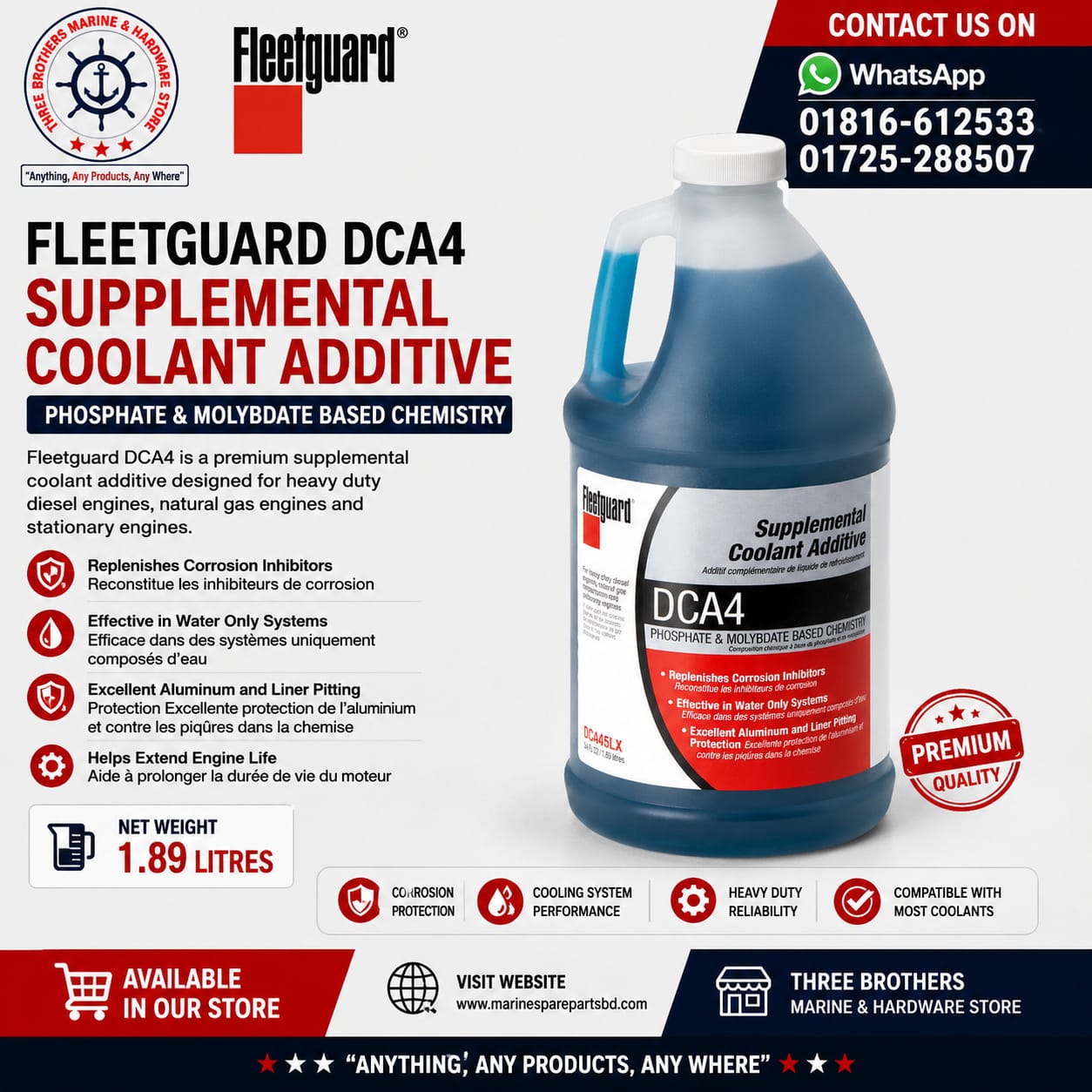 Fleetguard DCA4 Supplemental Coolant Additive, Weight : 1.89 Litres