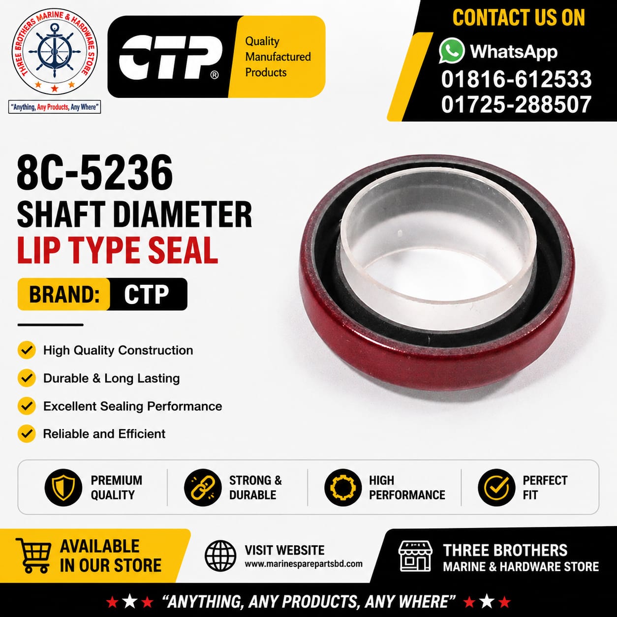 8C-5236: Shaft Diameter Lip Type Seal, Brand: CTP