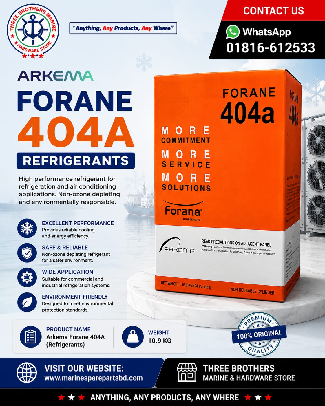 ARKEMA Forane 404-A (Refrigerants), Net Weight : 10.9 KG