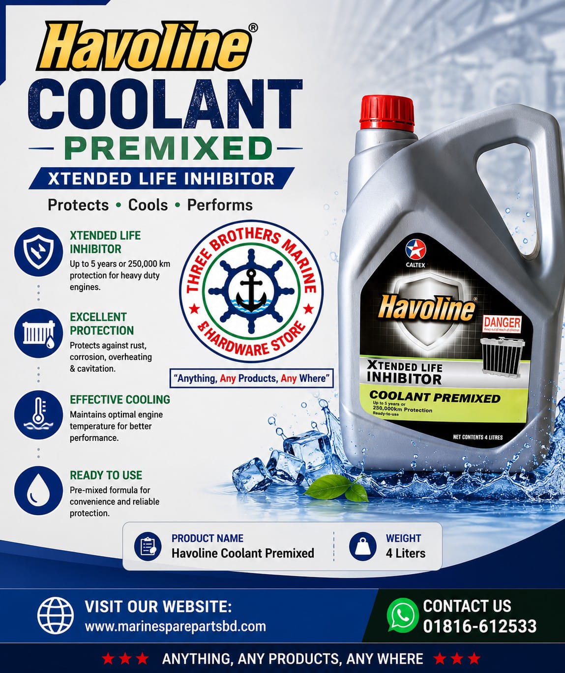 Havoline Coolant Premixed, Net Weight: 4 Liters