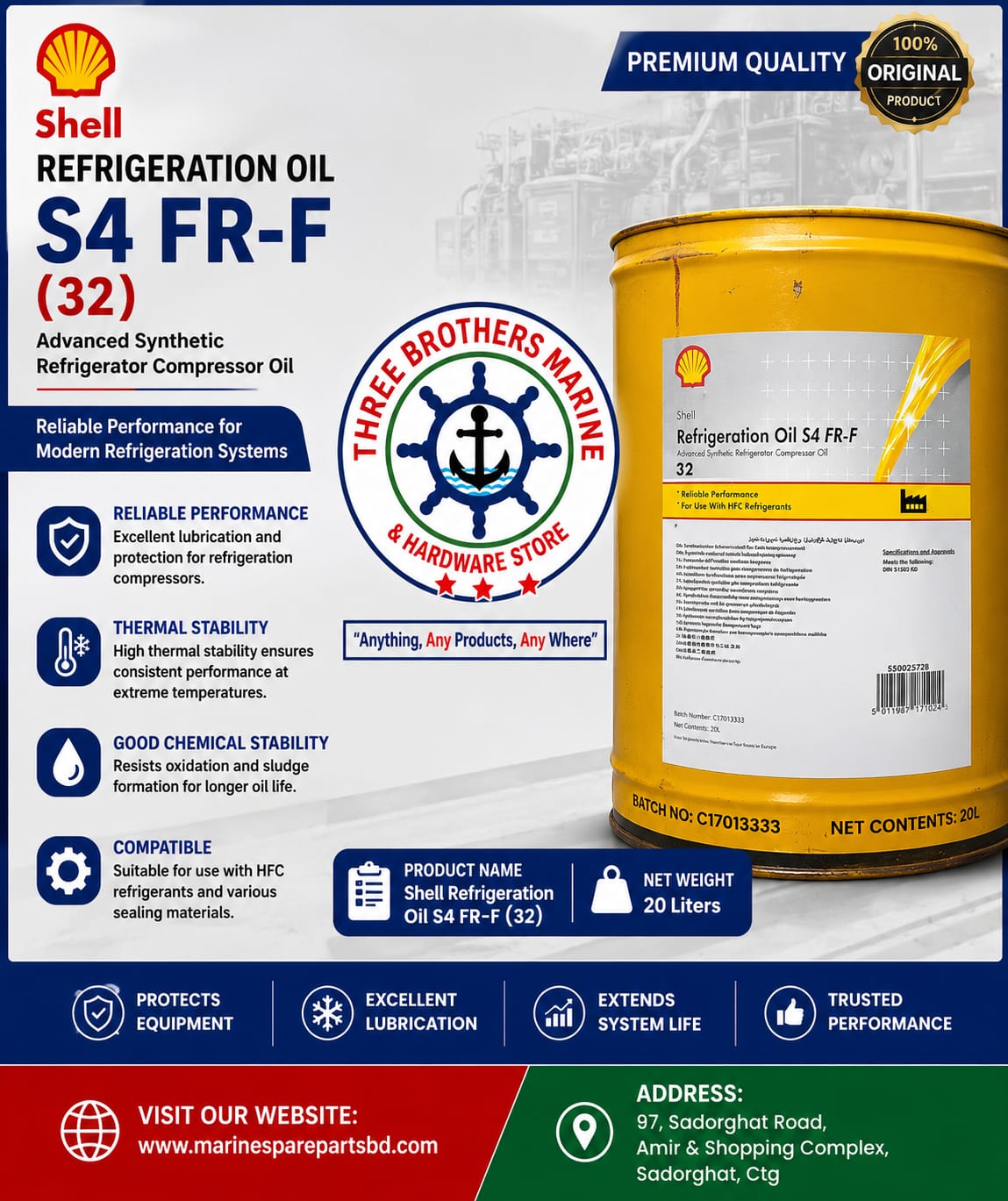 Shell Refrigeration Oil S4 FR-F (32), Weight: 20 Liters